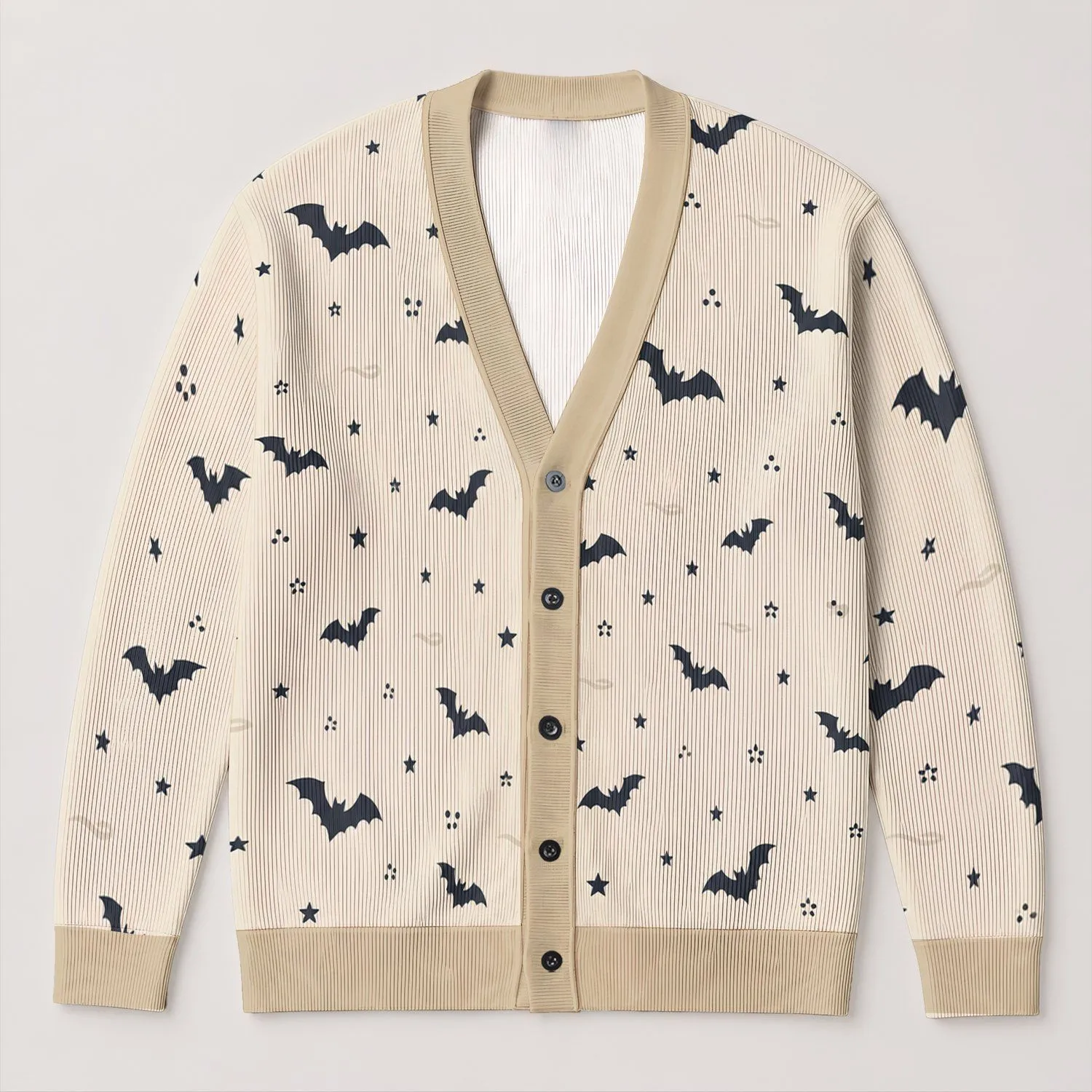 Midnight Bat And Star Motifs For Autumn Layering, Whimsical Gothic Style For Women All-over Print Knitted Cardigan - 1