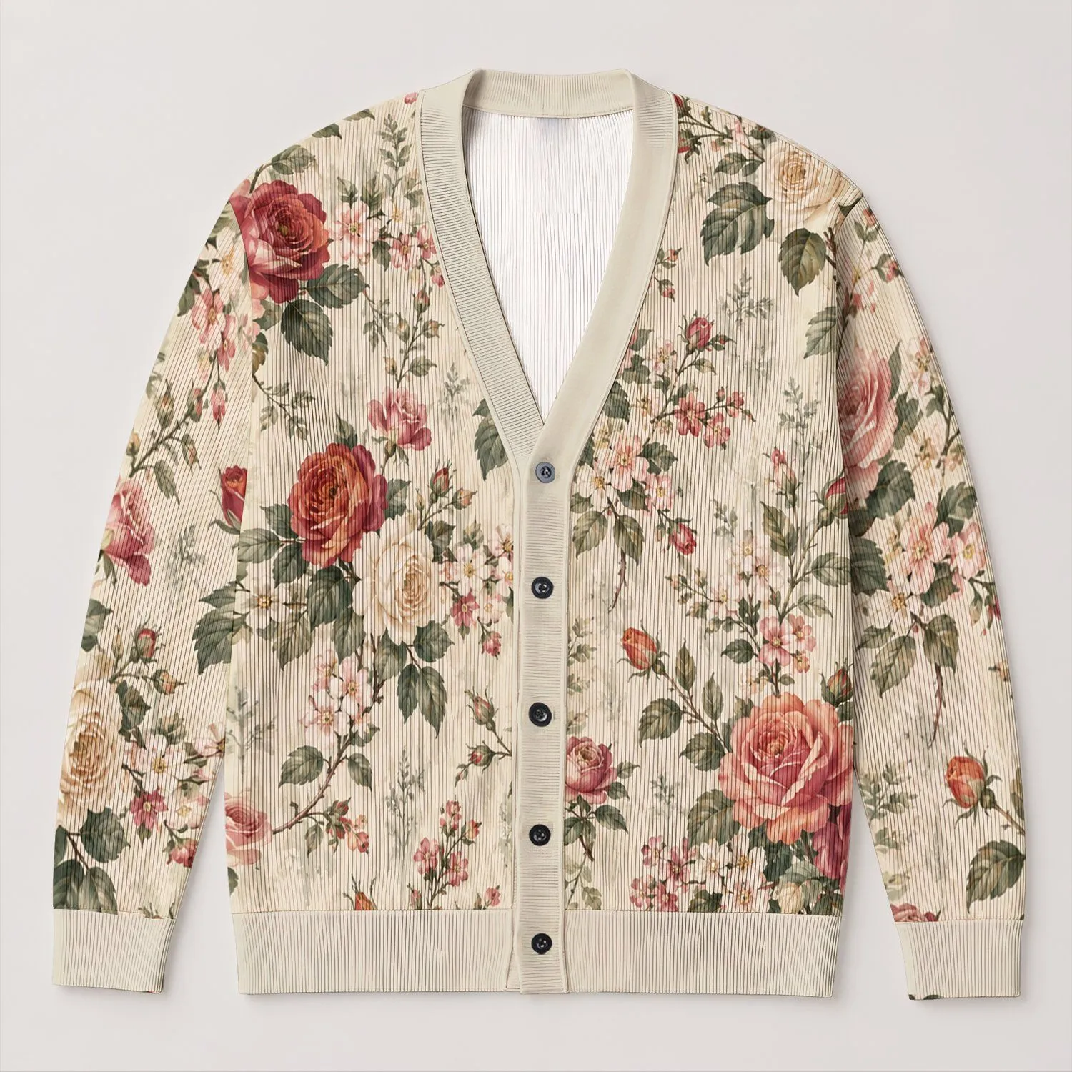 Vintage Rose Floral Blooms for Romantic Everyday Layering and Garden Gatherings All Year All-over Print Knitted Cardigan - 1