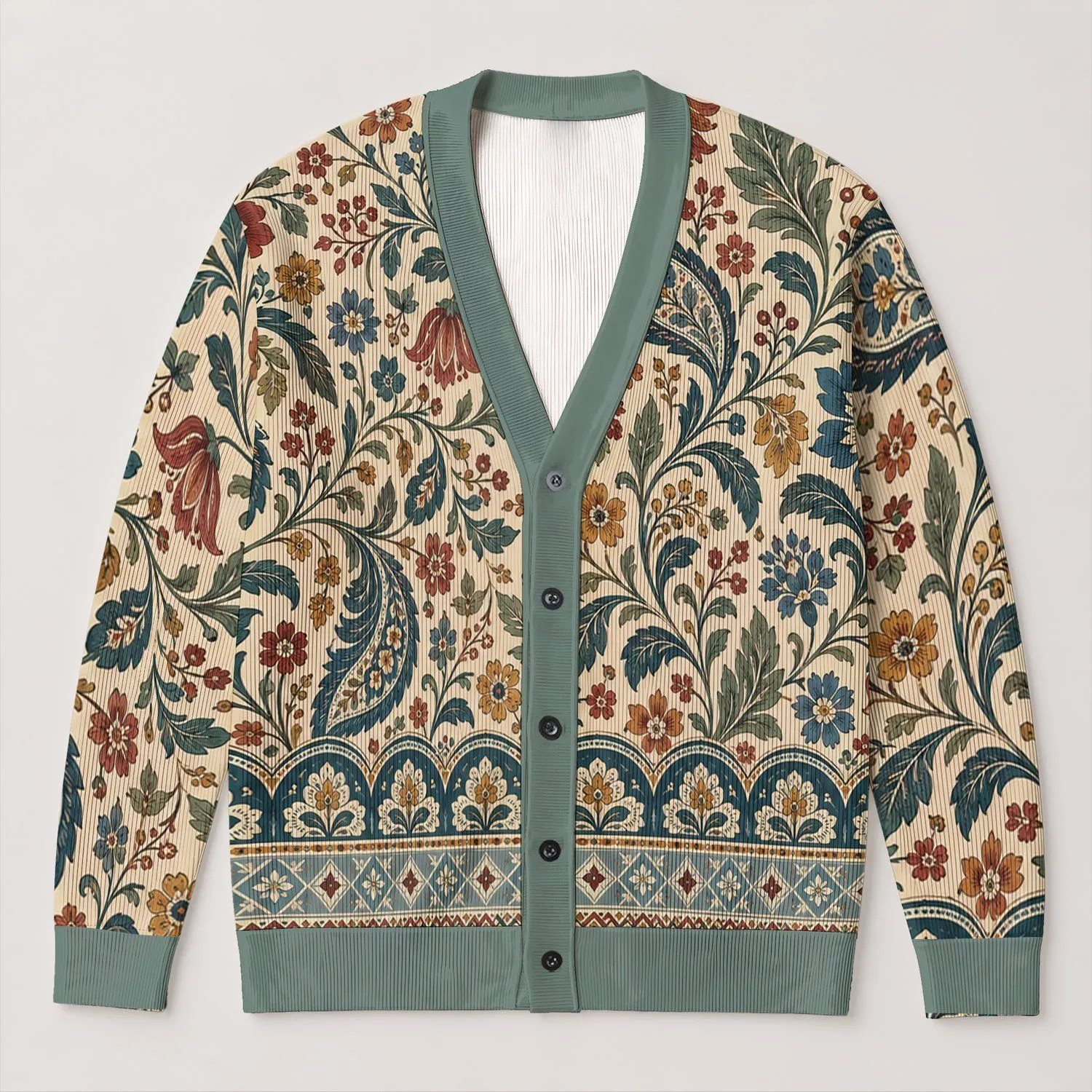 Vintage Floral Folk Motifs for Autumn Layering and Everyday Casual Style for Women All-over Print Knitted Cardigan - 1