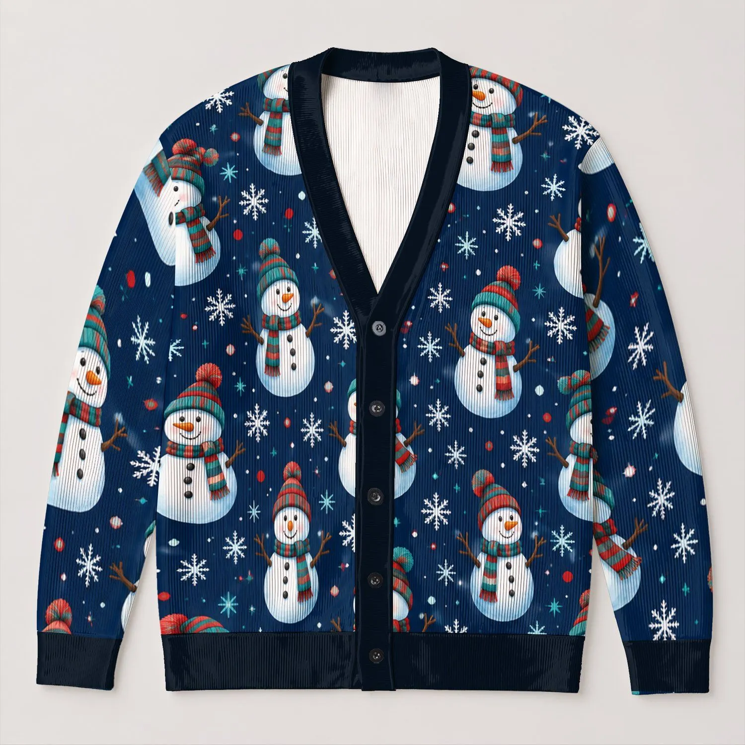 Cheerful Snowman Holiday Motif For Festive Winter Layering And Casual Gatherings All-over Print Knitted Cardigan - 1
