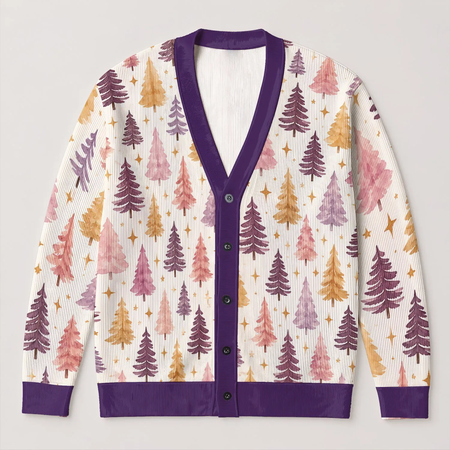 Watercolor Evergreen Trees for Cozy Winter Layering and Festive Everyday Style for Women All-over Print Knitted Cardigan - 1