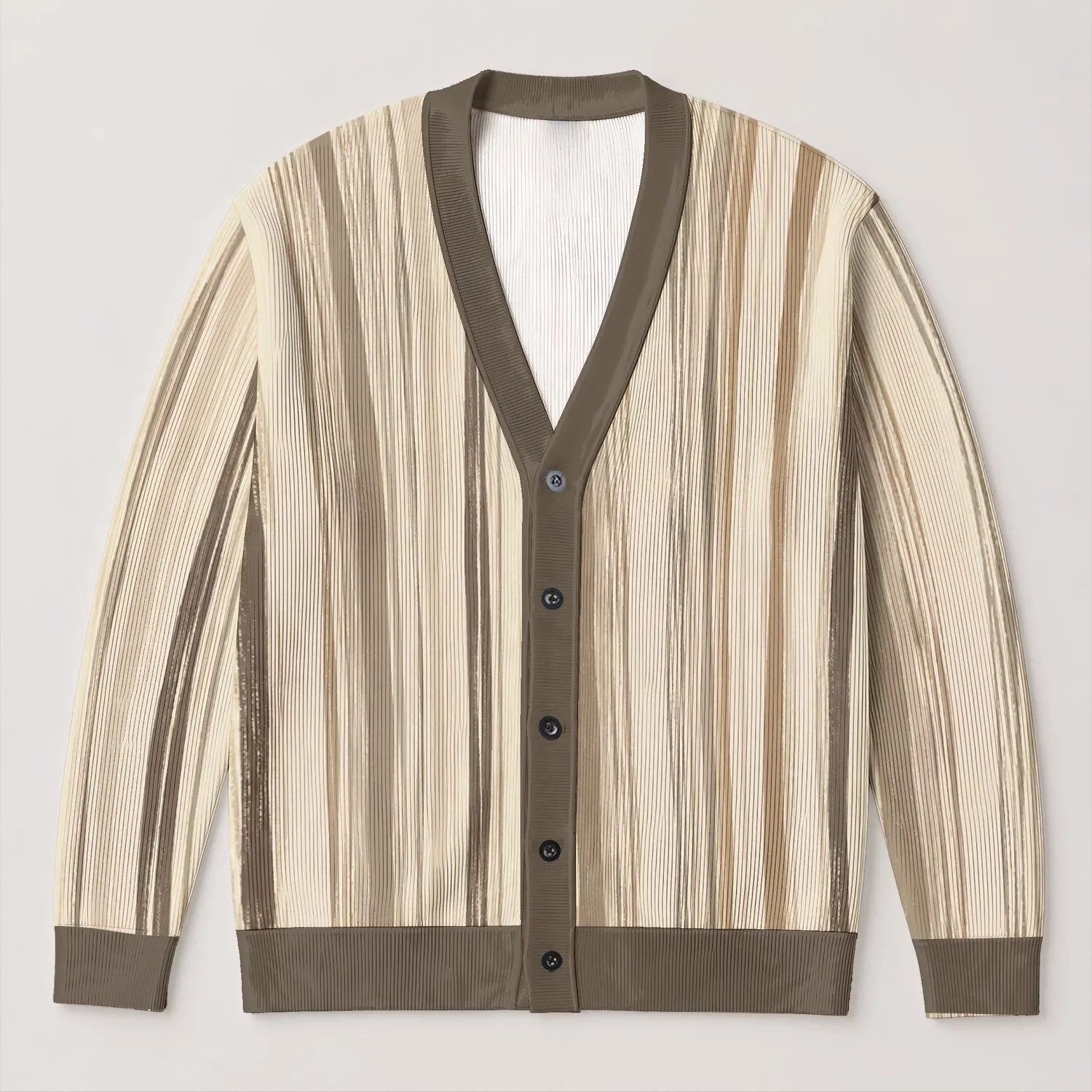 Neutral Vertical Stripe Layering Style for Spring Summer Casual Outfits for Women All-over Print Knitted Cardigan - 1