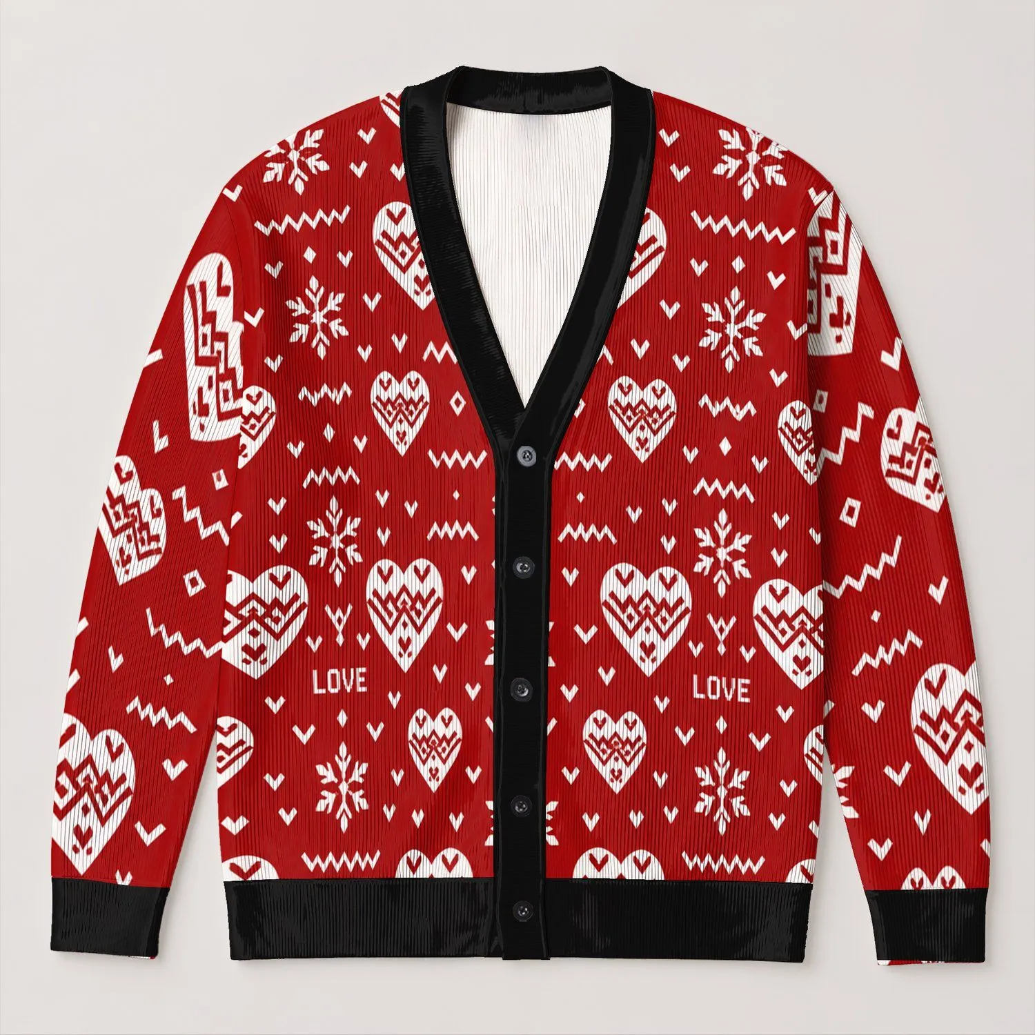 Red Heart Winter Motif for Cozy Layering and Holiday Gatherings for Women's Seasonal Style All-over Print Knitted Cardigan - 1