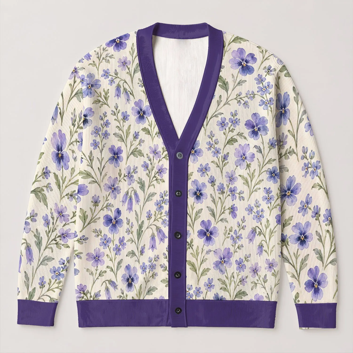 Lavender Wildflower Garden For Spring Layering And Everyday Cottage Style For Women All-over Print Knitted Cardigan - 1