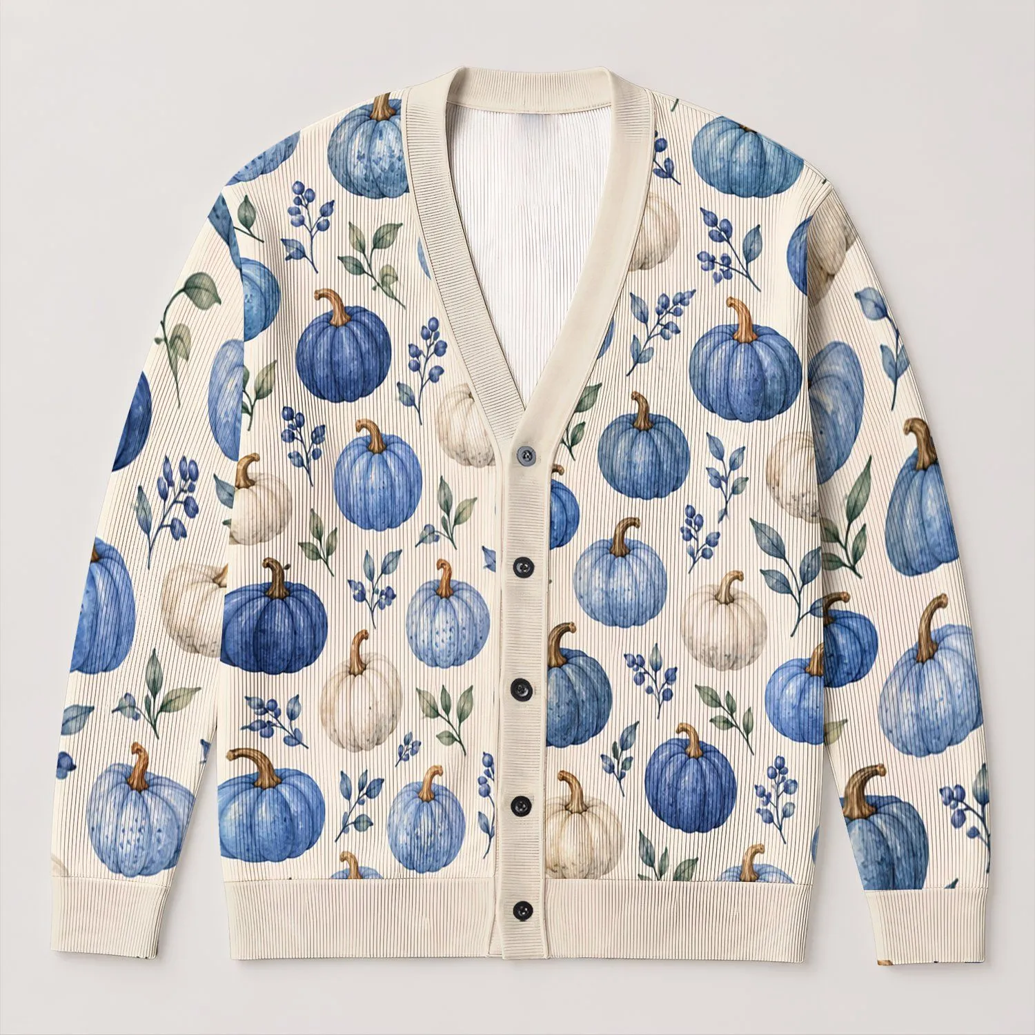 Blue Pumpkin Autumn Style for Harvest Gatherings and Cozy Seasonal Layering Gifts All-over Print Knitted Cardigan - 1