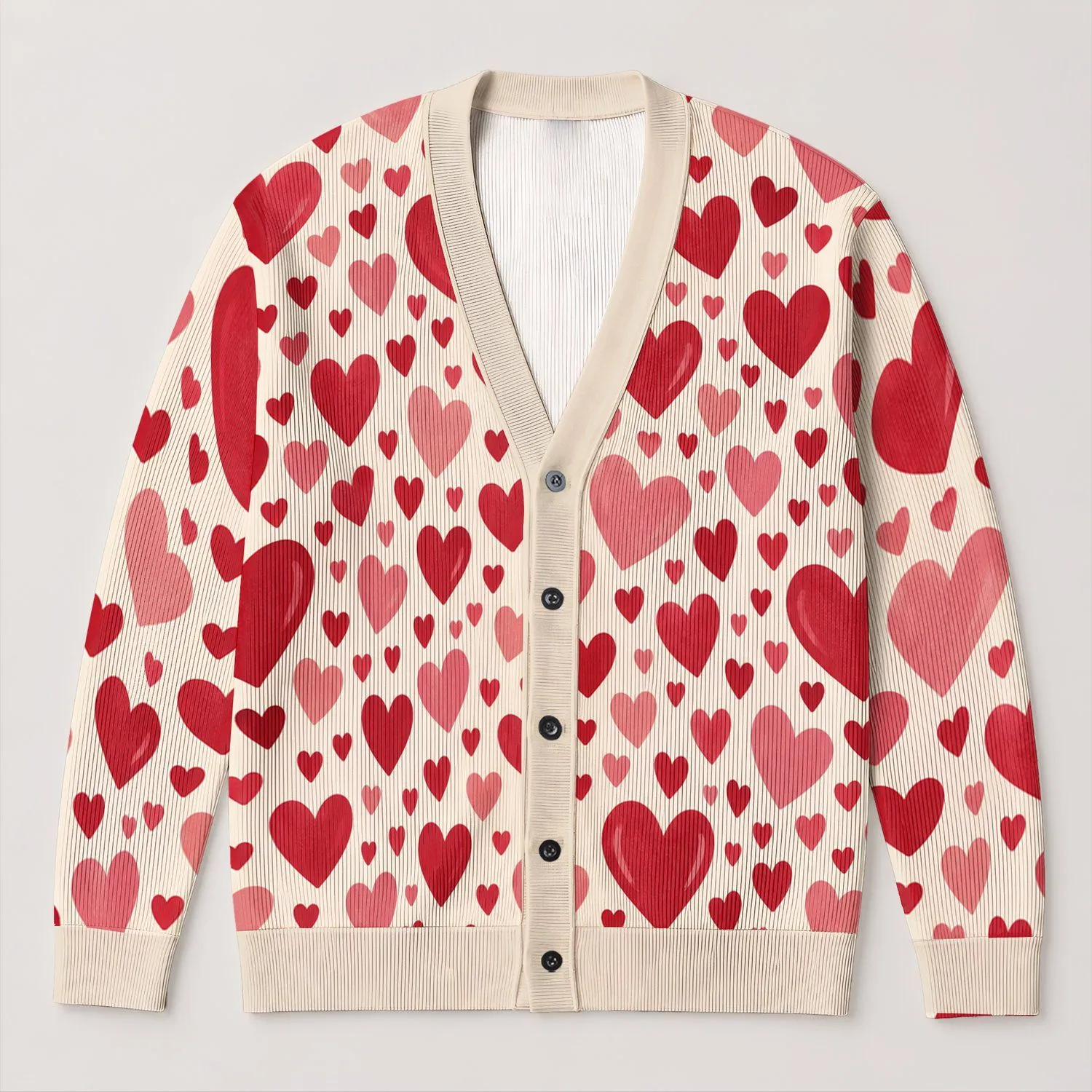 Red And Pink Hearts For Sweet Everyday Layering And Date Night Style For Women In Spring All-over Print Knitted Cardigan - 1