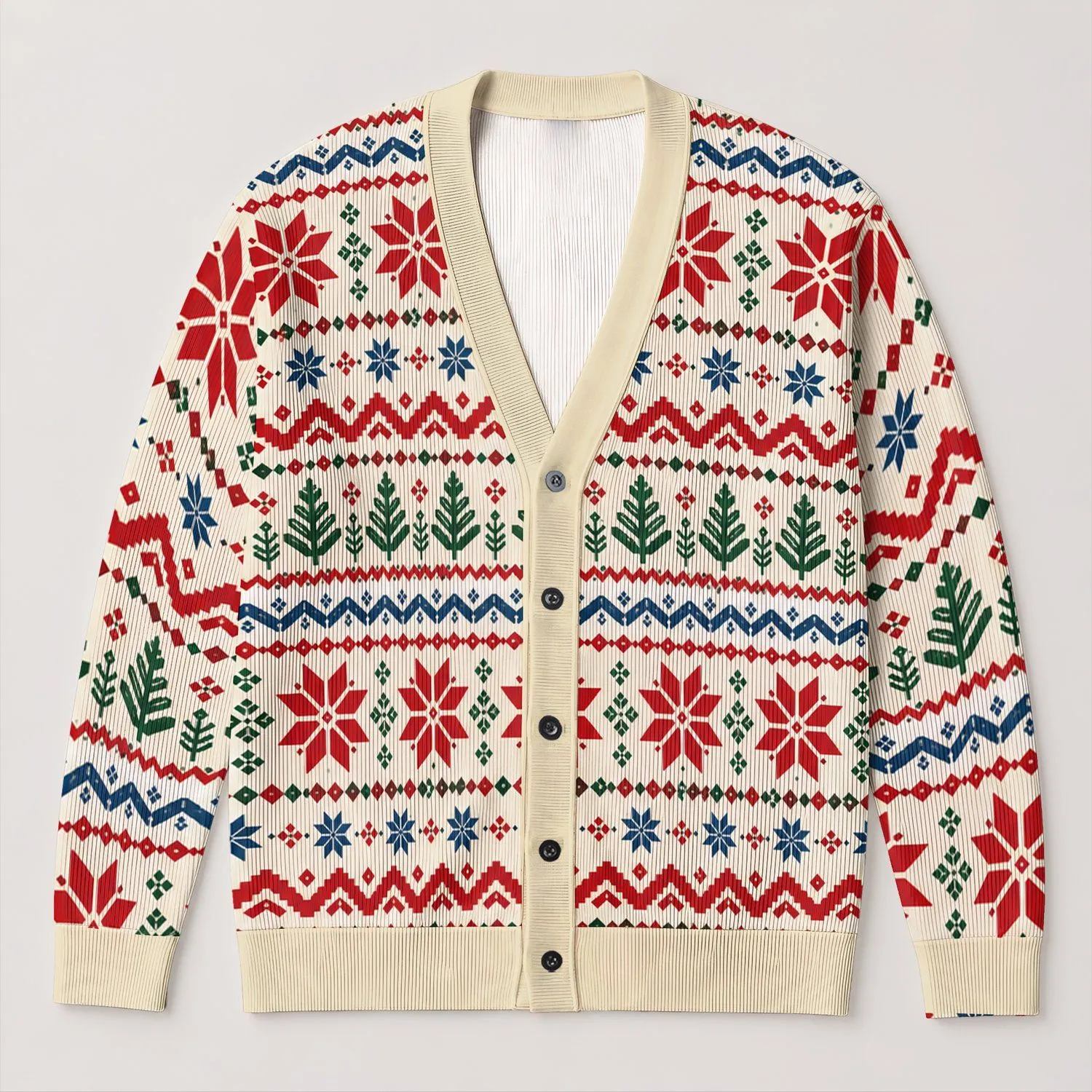 Fair Isle Snowflake Holiday Layers For Women, Cozy Winter Weekend Outfit Styling All-over Print Knitted Cardigan - 1