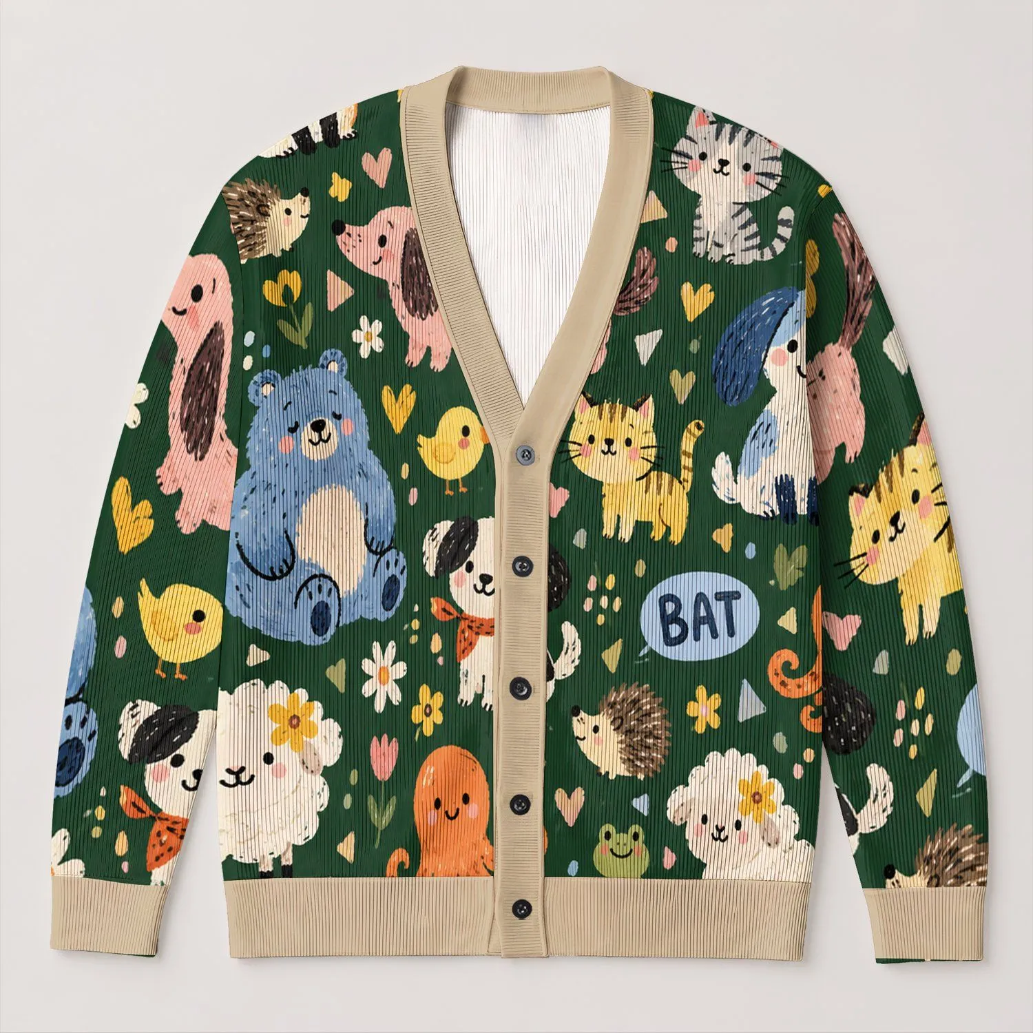 Cute Cartoon Animal Friends for Playful Everyday Layering and Casual Weekend Outings All-over Print Knitted Cardigan - 1