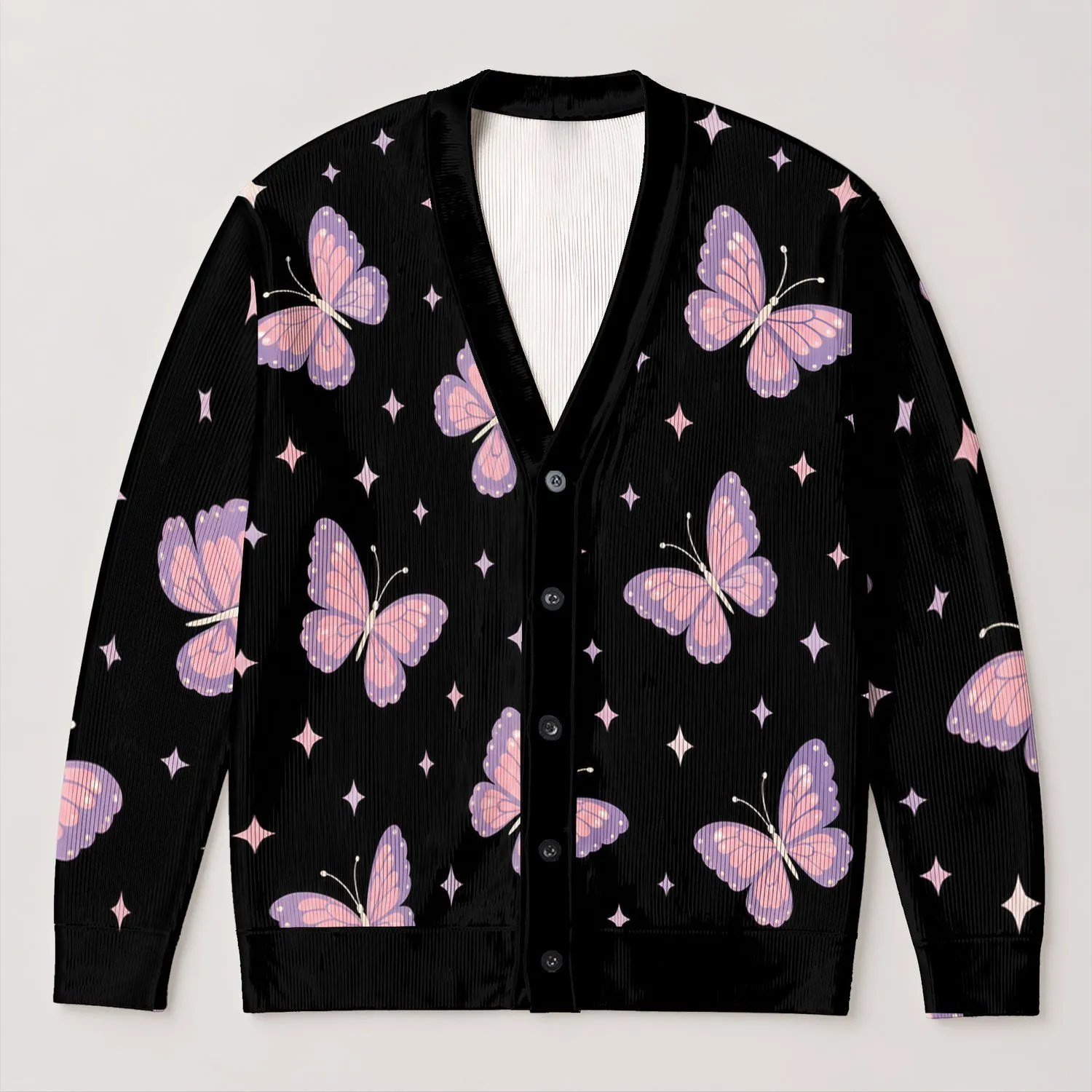 Pastel Butterfly Motifs For Relaxed Everyday Layering And Casual Women's Weekend Style All-over Print Knitted Cardigan - 1