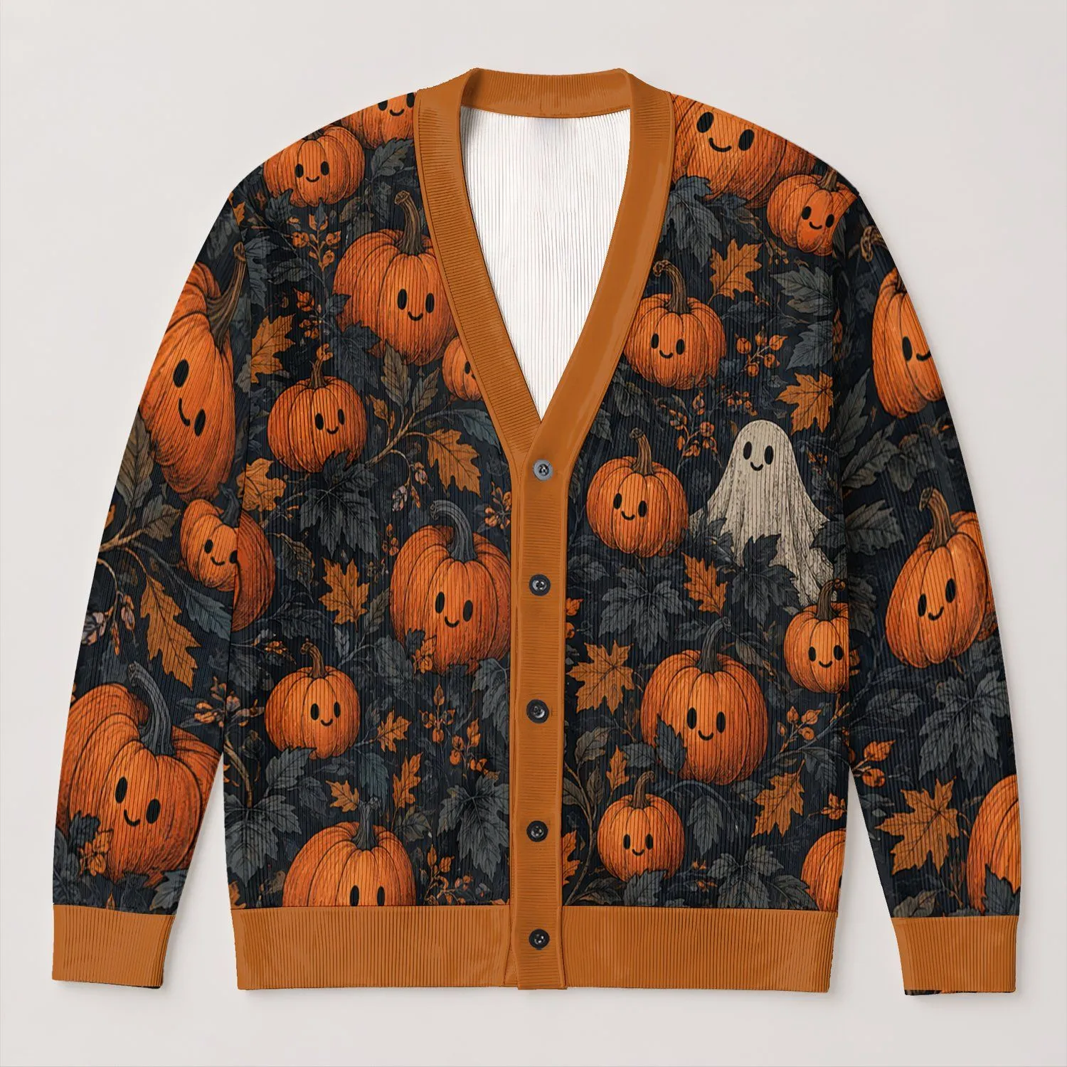 Pumpkin Harvest Friends for Cozy Autumn Outings and Relaxed Seasonal Style Women All-over Print Knitted Cardigan - 1