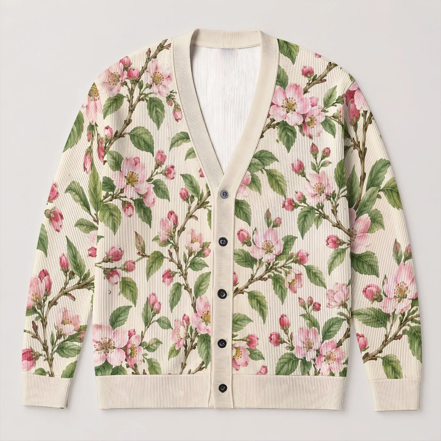 Pink Apple Blossom Branches for Elegant Layering and Everyday Spring Style for Women All-over Print Knitted Cardigan - 1