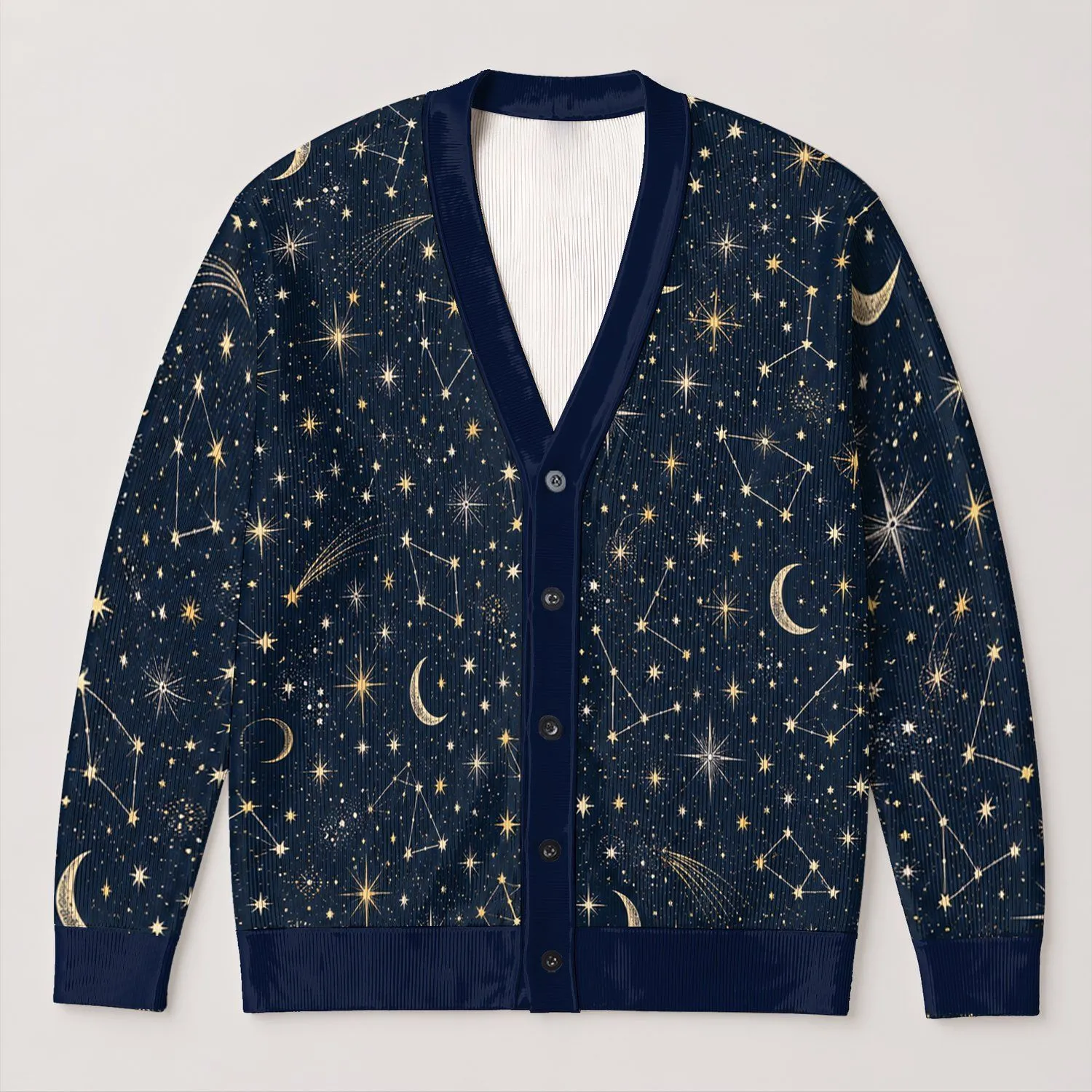 Celestial Stars And Moons For Cozy Autumn Evenings, Night Sky Lovers, And Everyday Layering All-over Print Knitted Cardigan - 1