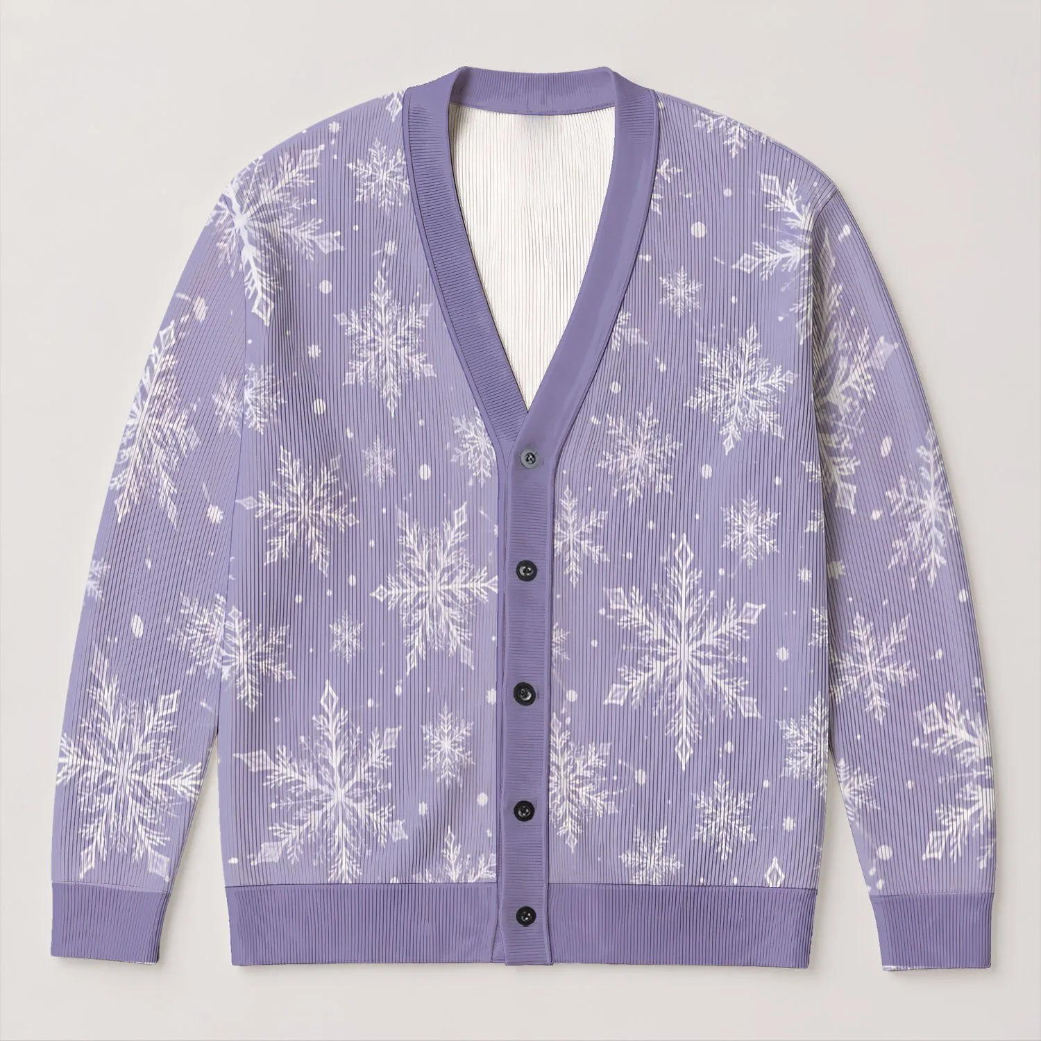 Lavender Snowflake Motif for Cozy Winter Layering and Festive Gatherings for Her All-over Print Knitted Cardigan - 1