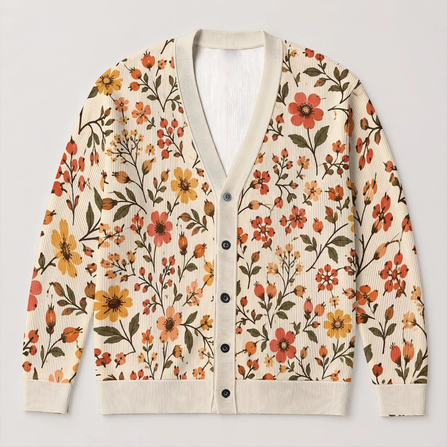 Autumn Floral Blooms for Cozy Layering, Everyday Outings, and Women’s Fall Wardrobe All-over Print Knitted Cardigan - 1