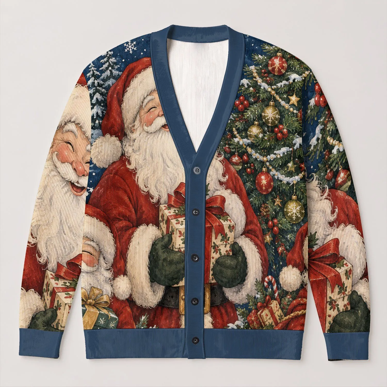 Santa Claus Holiday Snow Scene For Cozy Christmas Layering And Winter Gatherings All-over Print Knitted Cardigan - 1