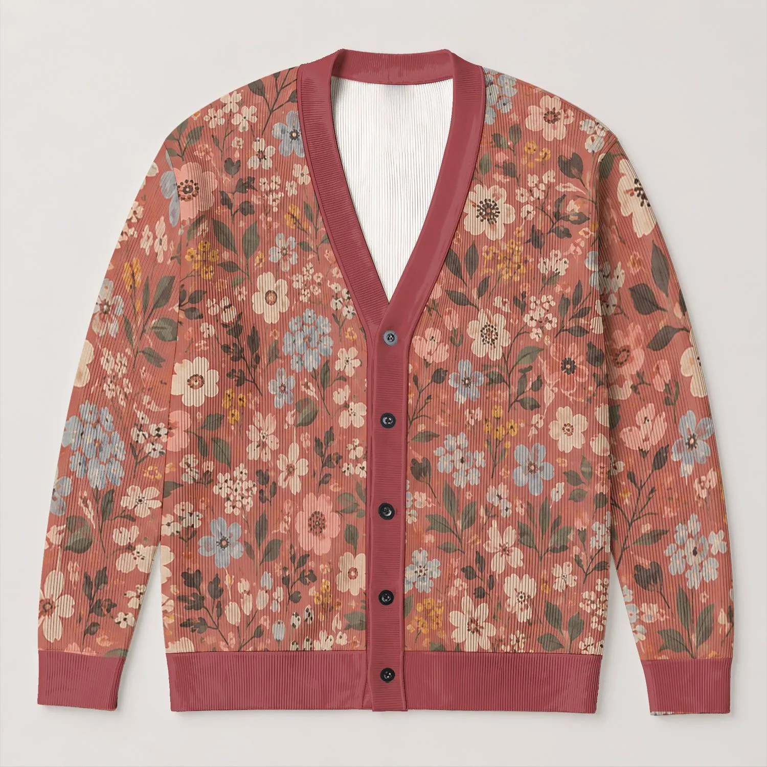 Vintage Abstract Floral Motifs for Cozy Everyday Layering and Relaxed Weekend Outings All-over Print Knitted Cardigan - 1