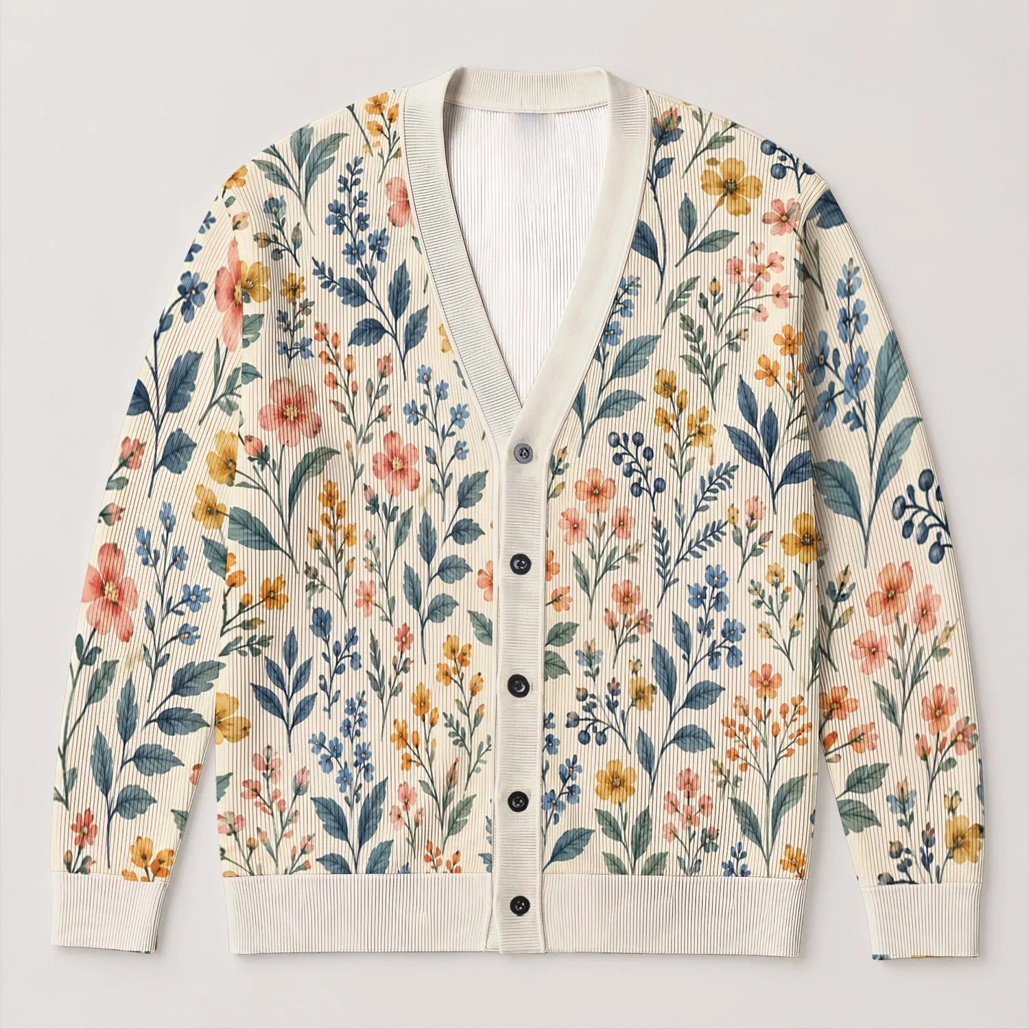 Pastel Wildflower Sprigs for Everyday Layering and Weekend Garden Strolls for Women All-over Print Knitted Cardigan - 1