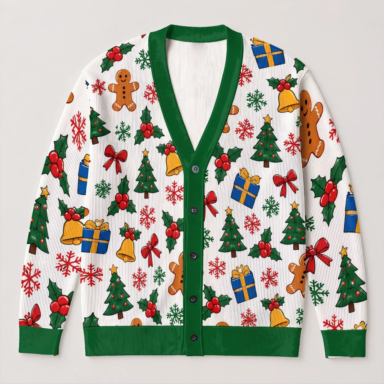 Festive Christmas Berries, Gingerbread and Gifts for Cozy Holiday Gatherings for Women All-over Print Knitted Cardigan - 1