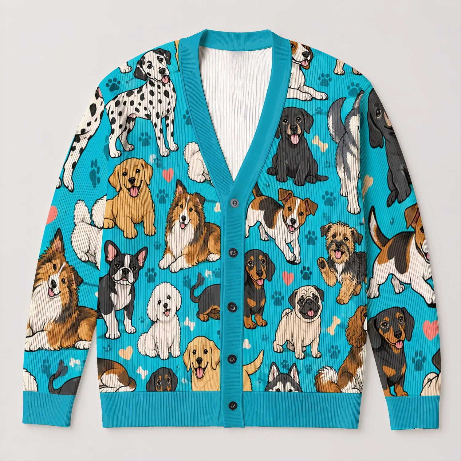 Cute Puppy Dog Collection For Cozy Everyday Layering, Pet Lovers And Casual Weekends All-over Print Knitted Cardigan - 1