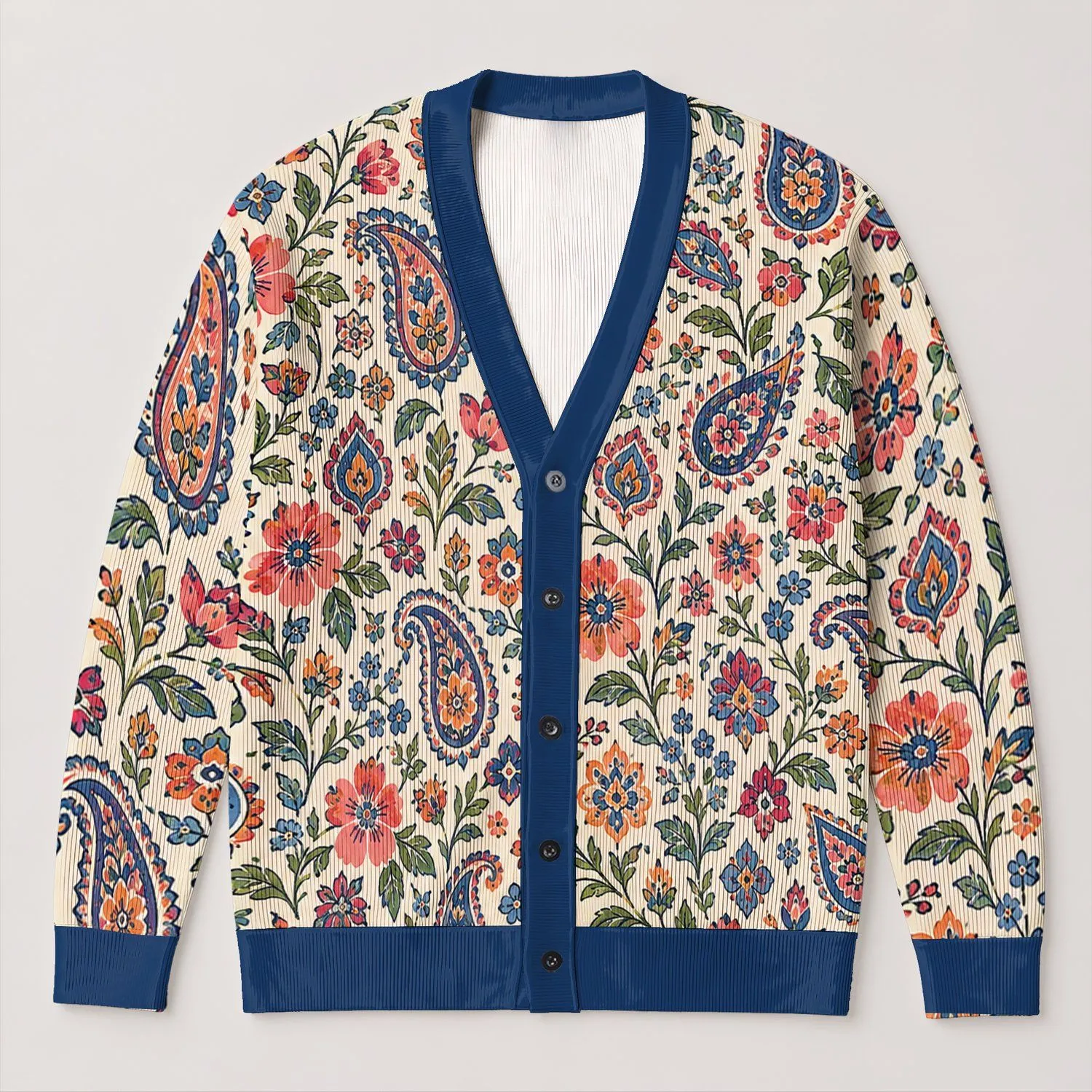 Bohemian Floral Paisley Layers for Casual Spring-to-Fall Outfits and Everyday Wear All-over Print Knitted Cardigan - 1