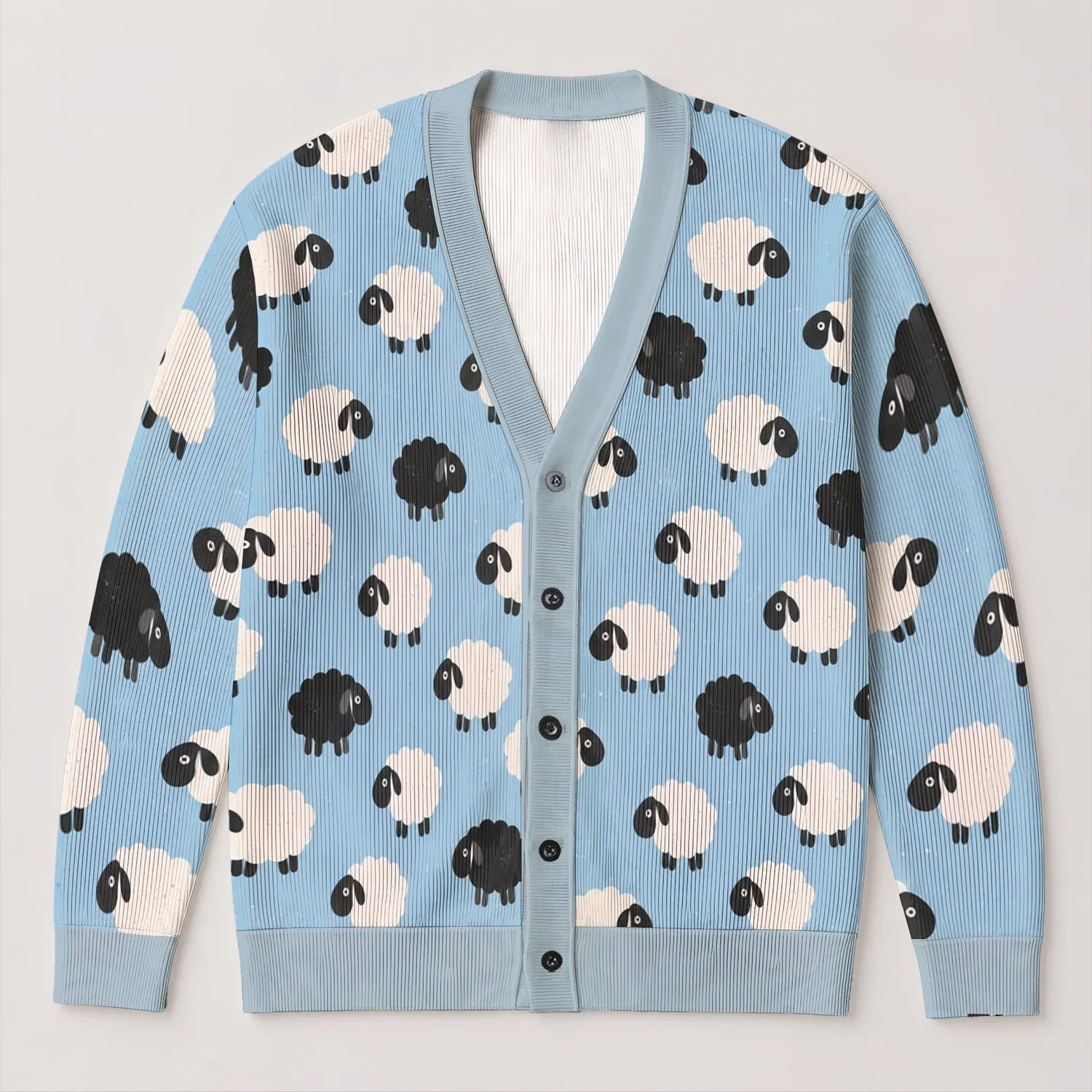 Playful Sheep Motifs for Cozy Holiday Layering and Casual Everyday Wear for Women All-over Print Knitted Cardigan - 1