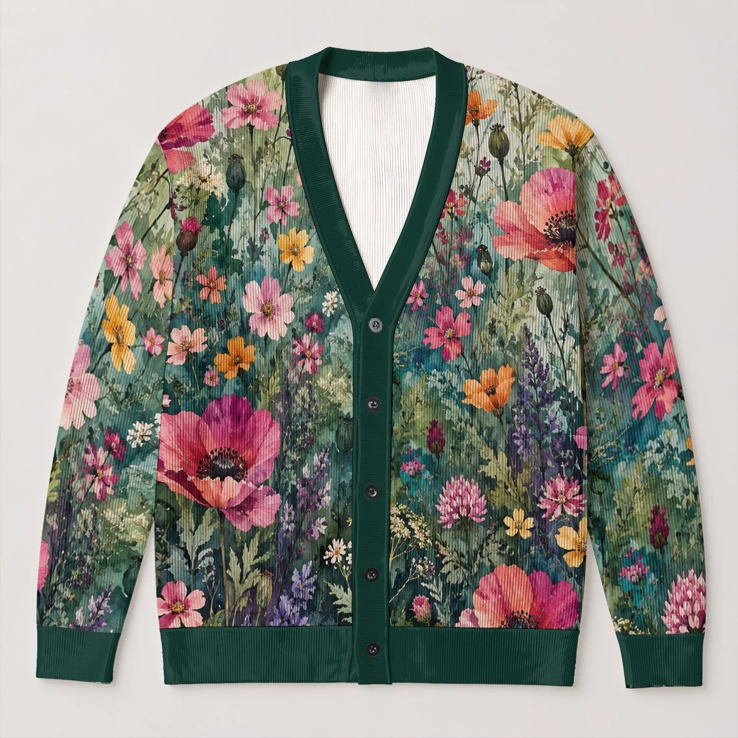 Colorful Wildflower Meadow Blooms for Autumn Vacation Layering and Everyday Women's Style All-over Print Knitted Cardigan - 1