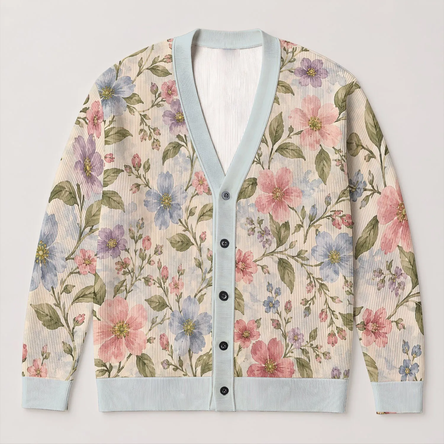 Pastel Floral Botanical Blooms for Spring Holidays and Romantic Garden Weekend Wear All-over Print Knitted Cardigan - 1