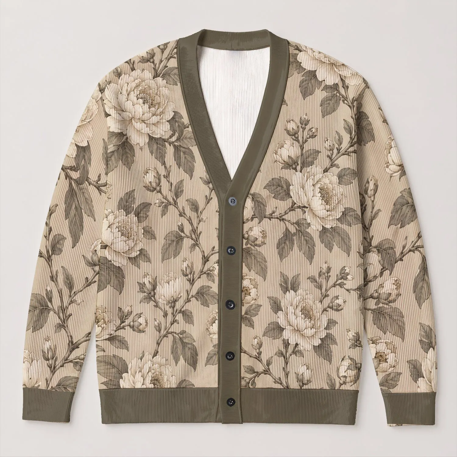 Vintage Cream Chrysanthemum Blooms For Cozy Winter Gatherings And Everyday Elegance All-over Print Knitted Cardigan - 1