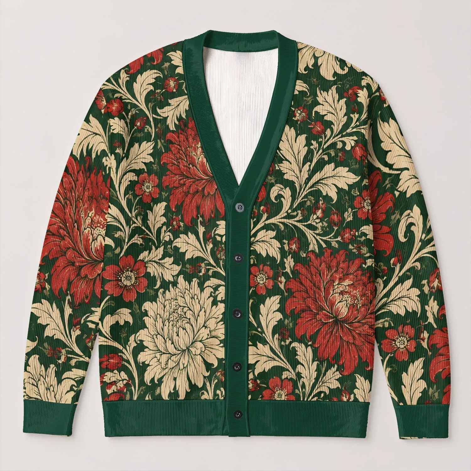 Crimson Cream Botanical Medallions for Autumn Layering and Weekend Garden Events All-over Print Knitted Cardigan - 1