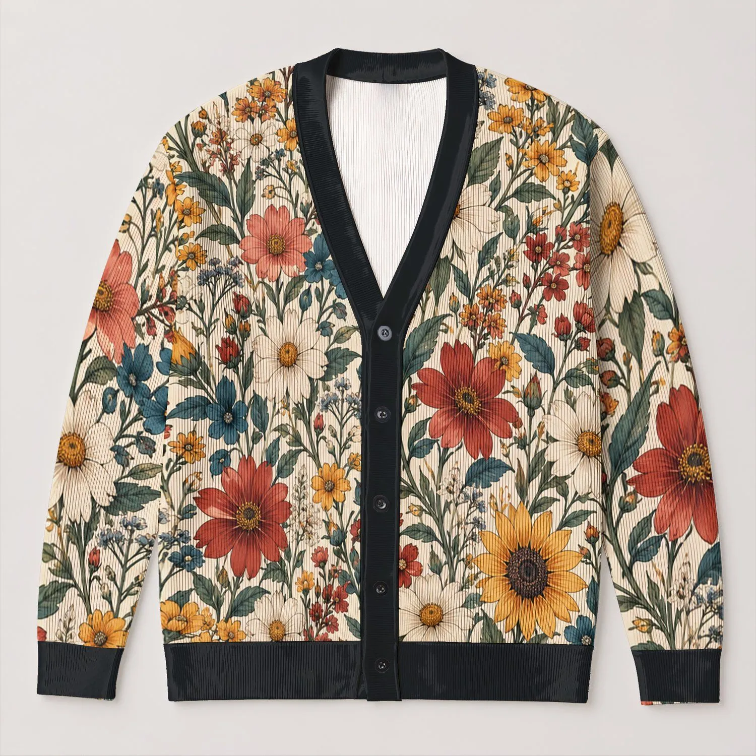 Vintage Wildflower Meadow Blooms for Relaxed Bohemian Layering and Everyday Weekend Wear All-over Print Knitted Cardigan - 1