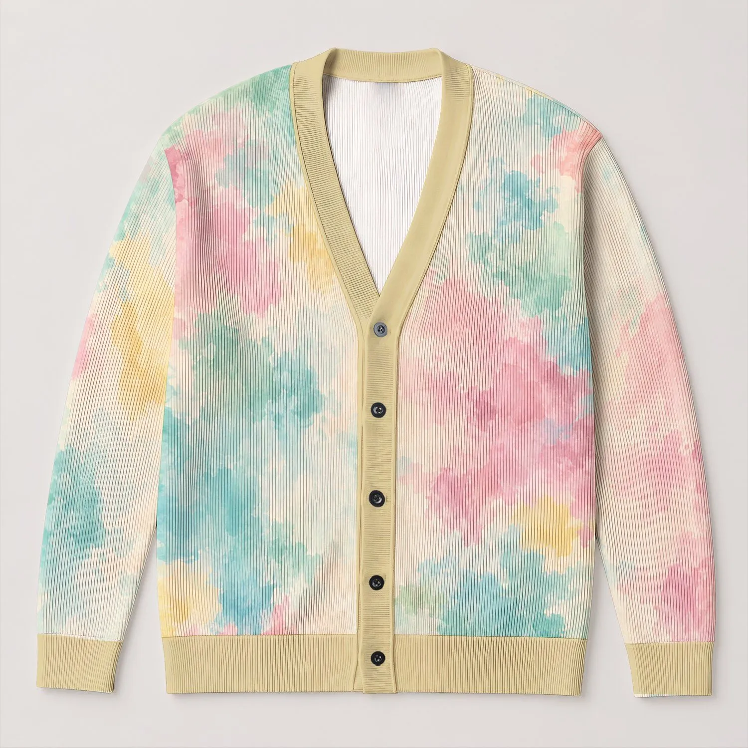 Pastel Watercolor Color Fields for Spring Vacation Layering, Date Nights, Women's Style All-over Print Knitted Cardigan - 1