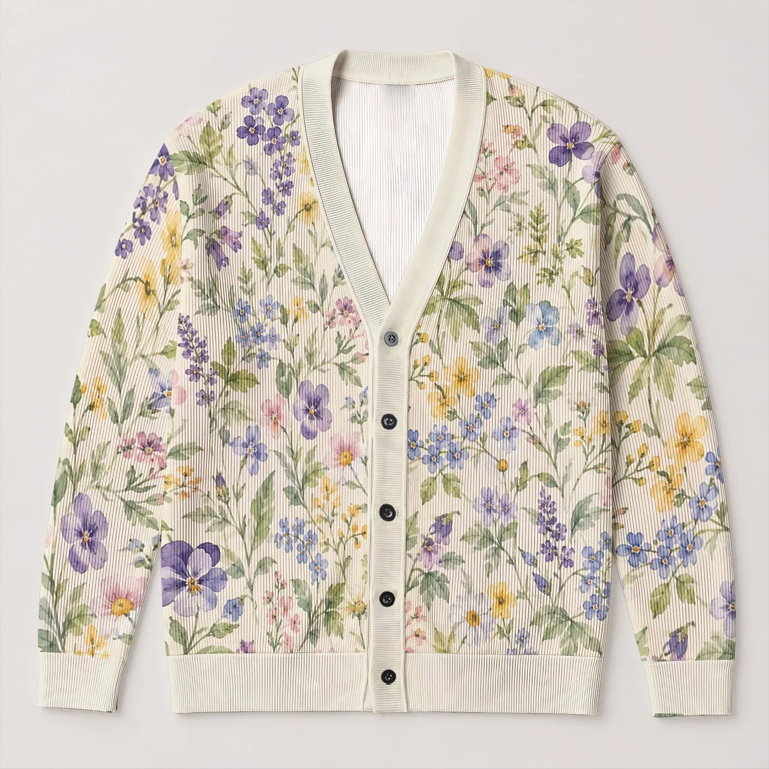 Pastel Wildflower Meadow Blooms for Relaxed Weekend Layering and Women’s Style All-over Print Knitted Cardigan - 1