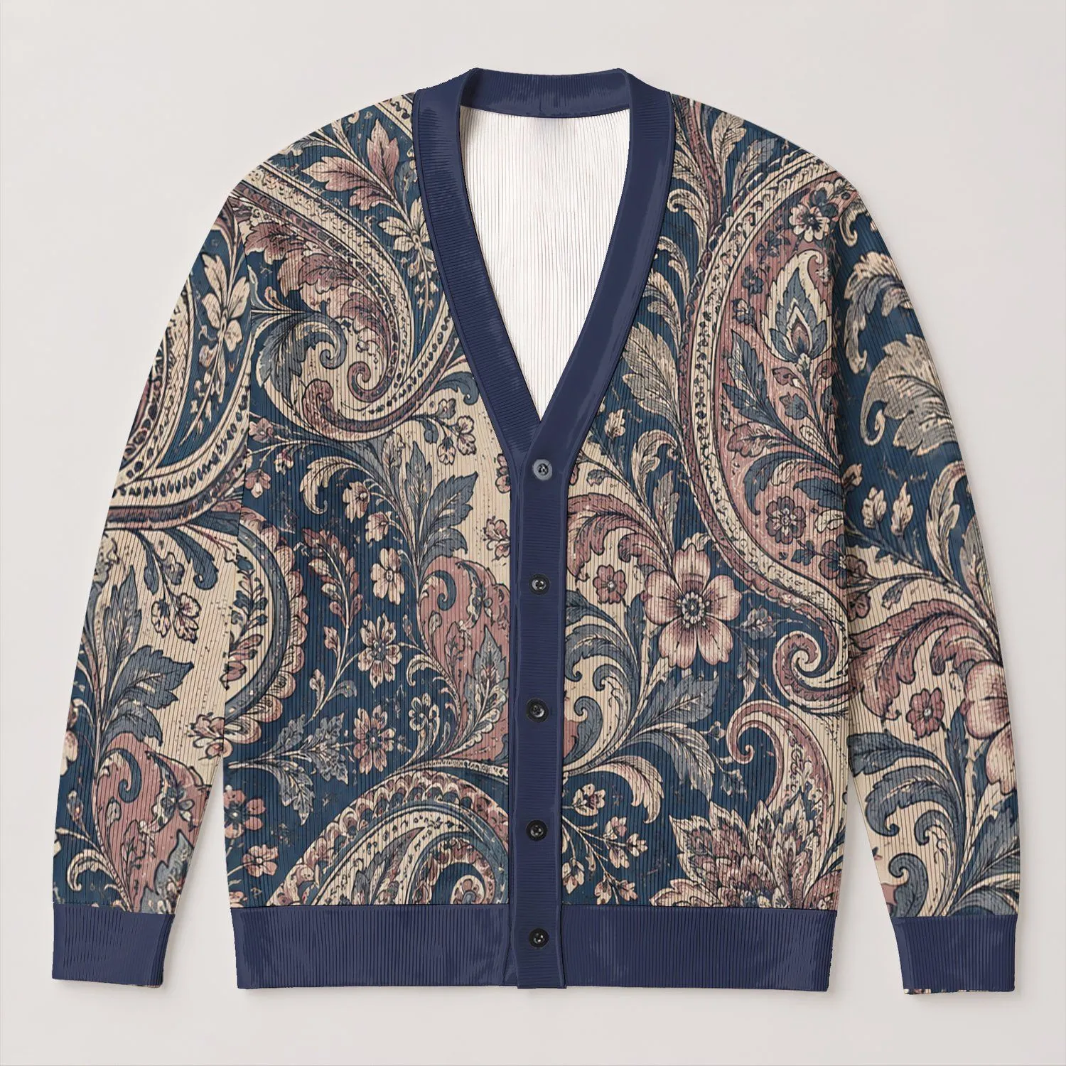 Vintage Paisley Floral Motifs for Bohemian Layering and Everyday Weekend Outfits for Women All-over Print Knitted Cardigan - 1