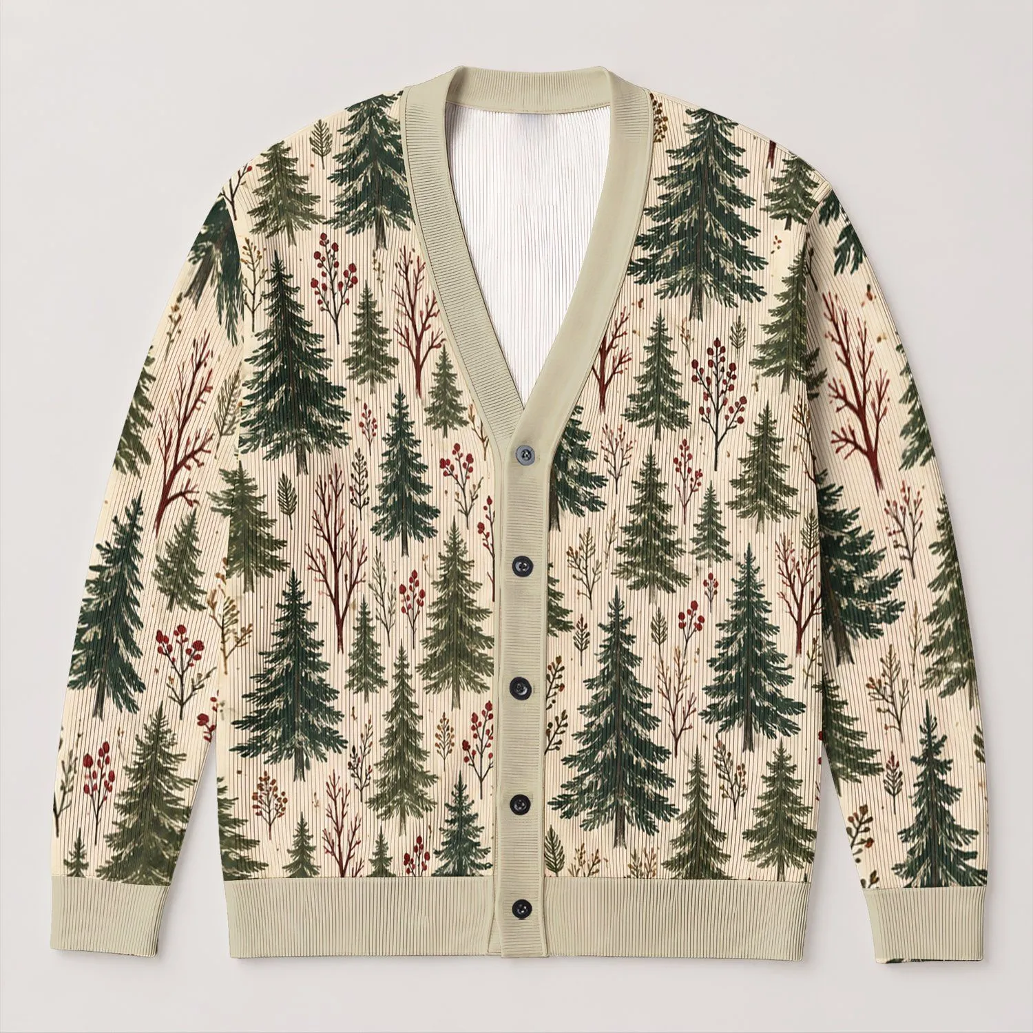 Evergreen Tree Motifs For Cozy Holiday Gatherings And Winter Layering For Women At Home All-over Print Knitted Cardigan - 1