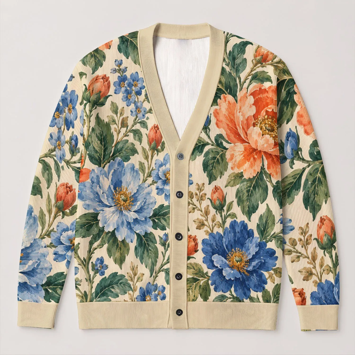 Colorful Vintage Garden Blooms for Everyday Layering and Weekend Outings for Women All-over Print Knitted Cardigan - 1