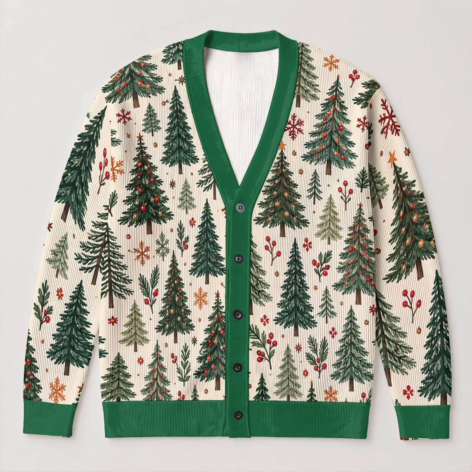 Christmas Tree Holiday Forest Motif for Cozy Winter Layering and Festive Gatherings All-over Print Knitted Cardigan - 1