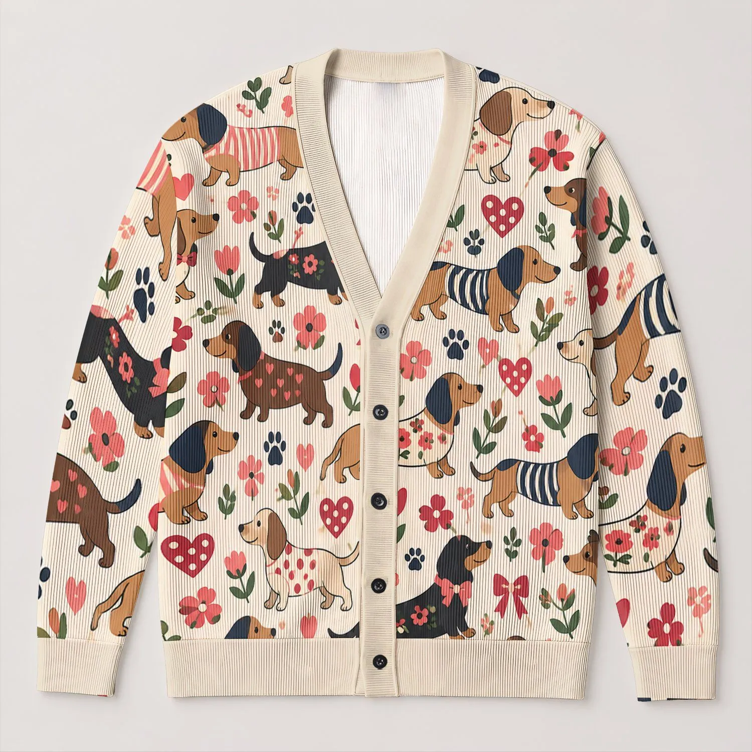Dachshund Hearts And Florals For Cozy Everyday Layering, Dog Lover Gift Idea For Women All-over Print Knitted Cardigan - 1
