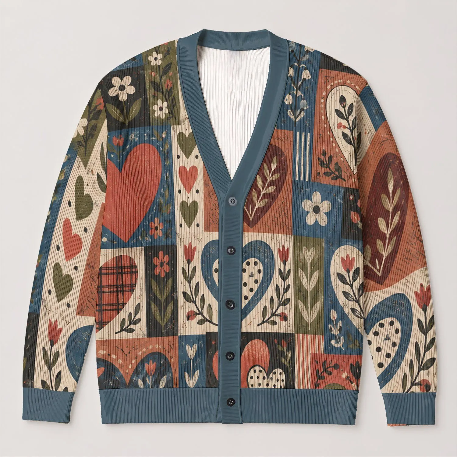 Handcrafted Heart Motifs for Romantic Everyday Layering and Casual Weekend Style All-over Print Knitted Cardigan - 1