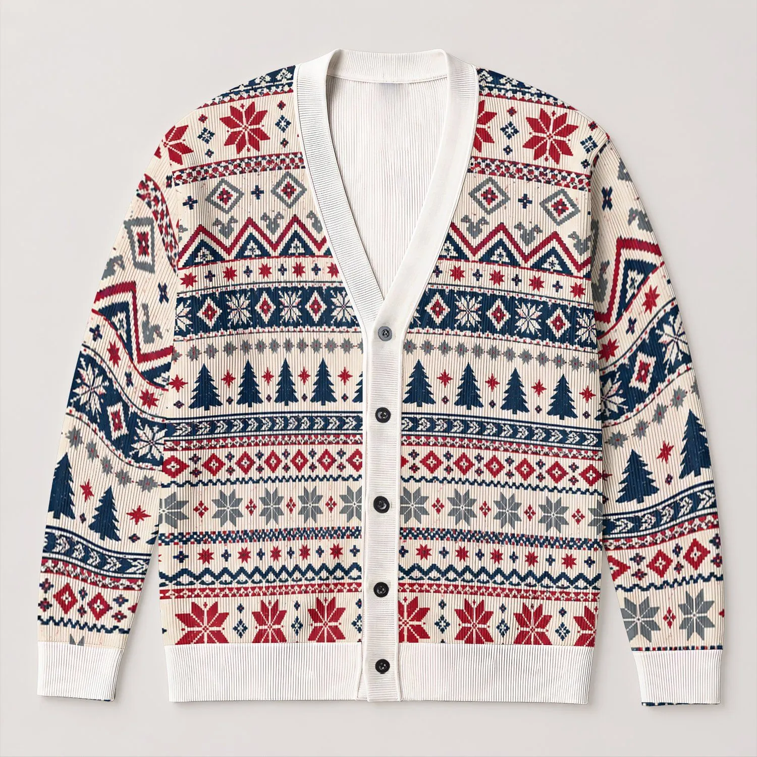 Snowflake Pine Tree Fair Isle Holiday Motifs For Cozy Winter Layering And Gifting All-over Print Knitted Cardigan - 1