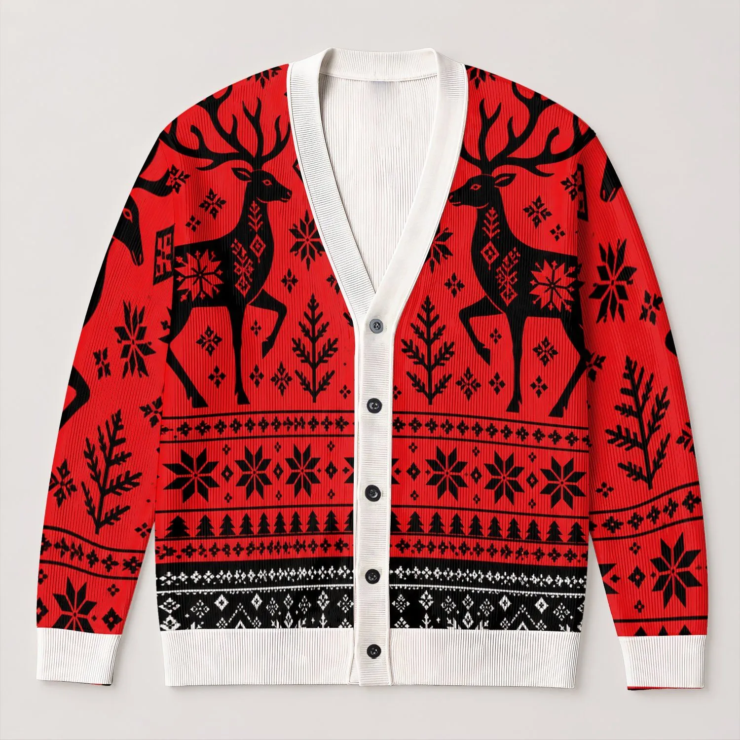 Nordic Reindeer Snowflakes For Cozy Christmas Layering Men's Holiday Weekend Style All-over Print Knitted Cardigan - 1