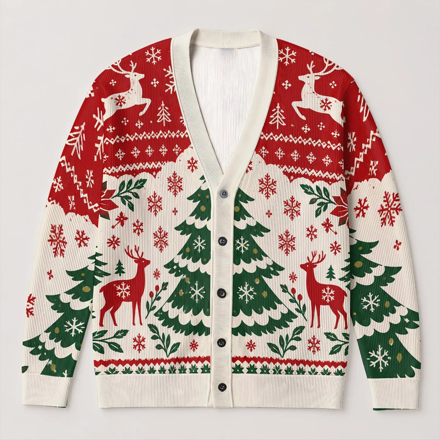 Christmas Tree Snowflake Holiday Motif for Cozy Winter Layering, Men's Festive Style All-over Print Knitted Cardigan - 1
