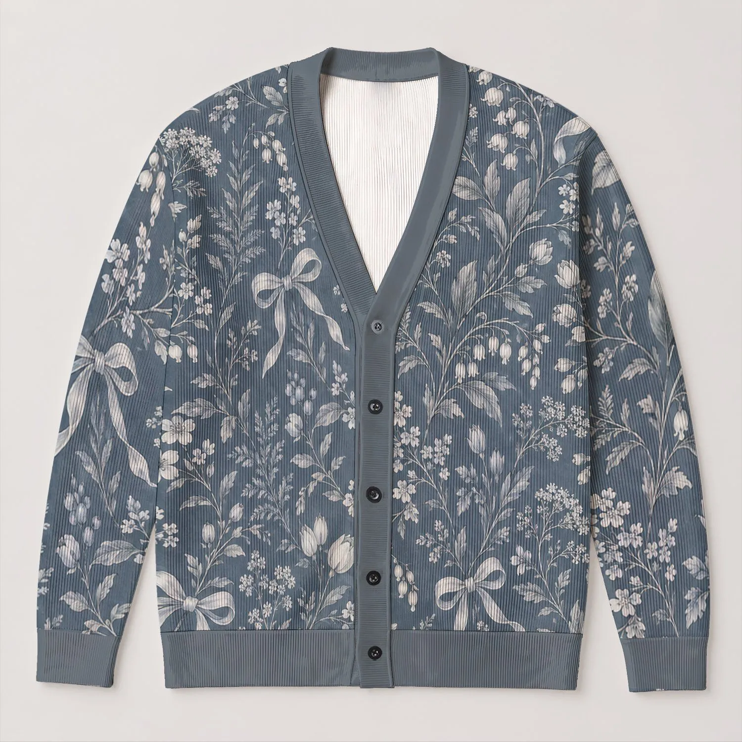 Vintage Botanical Bows for Everyday Layering and Romantic Weekend Style for Women All-over Print Knitted Cardigan - 1