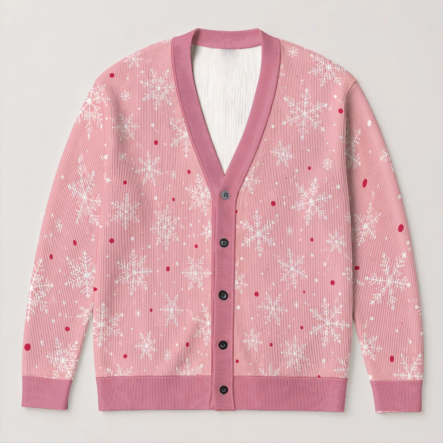 Pink Snowflake Polka Dot Winter Style For Cozy Everyday Layering Gift For Mom Friends All-over Print Knitted Cardigan - 1