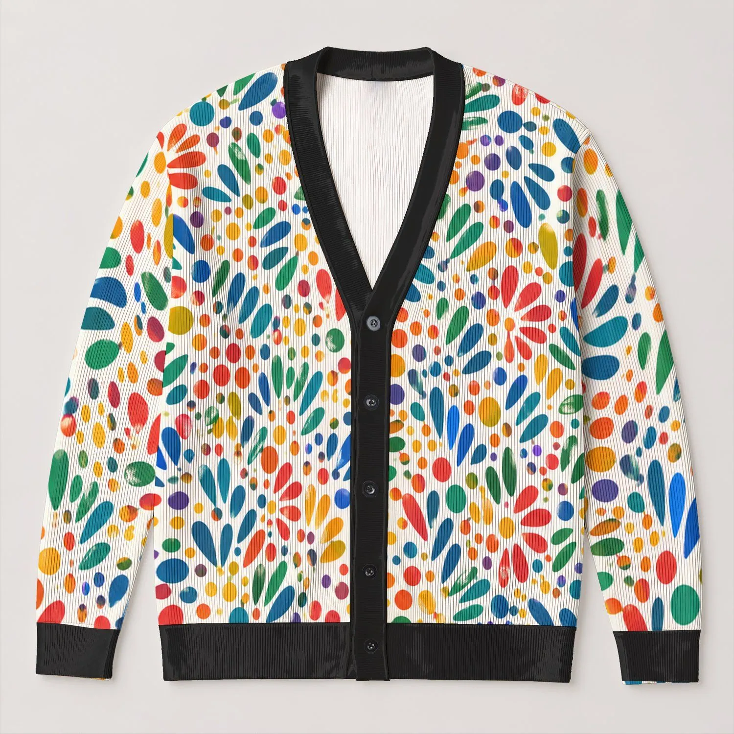 Colorful Retro Dots And Dashes For Cheerful Everyday Layering, Women’s Casual Style All-over Print Knitted Cardigan - 1