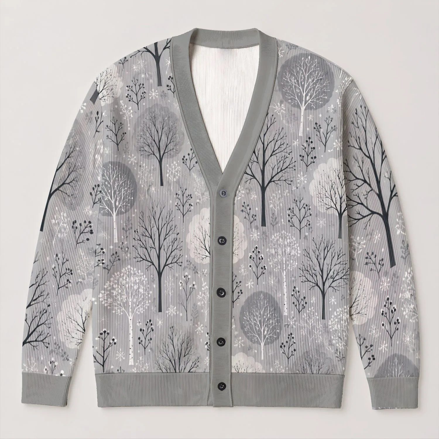 Winter Woodland Trees for Cozy Everyday Layering and Nature-Loving Women's Casual Style All-over Print Knitted Cardigan - 1