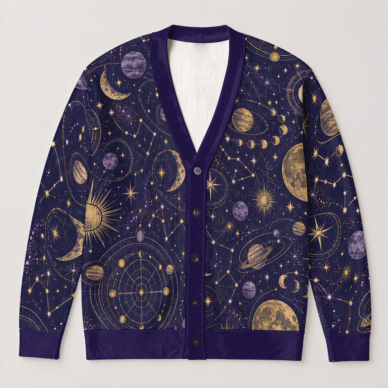 Celestial Moon And Star Charts For Everyday Layering And Night Sky Style For Women All-over Print Knitted Cardigan - 1