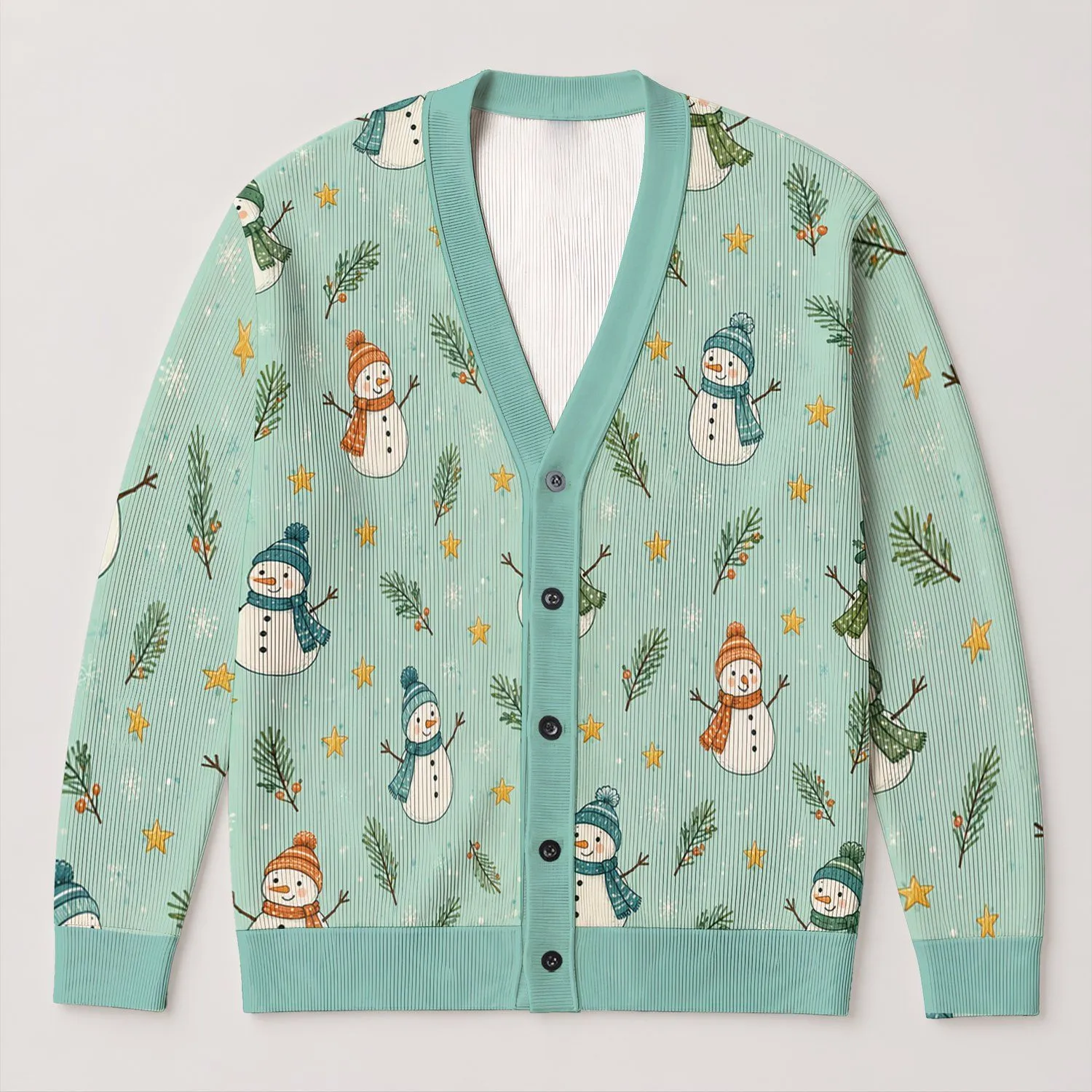 Snowman Star Holiday Motif For Women’s Festive Winter Layering And Christmas Gatherings All-over Print Knitted Cardigan - 1