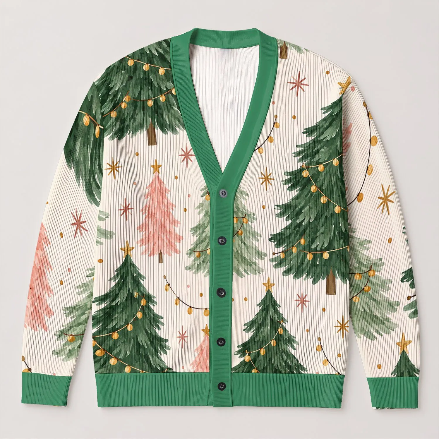 Pastel Christmas Tree Holiday Celebration Botanical Style Women's Seasonal Gift Idea All-over Print Knitted Cardigan - 1