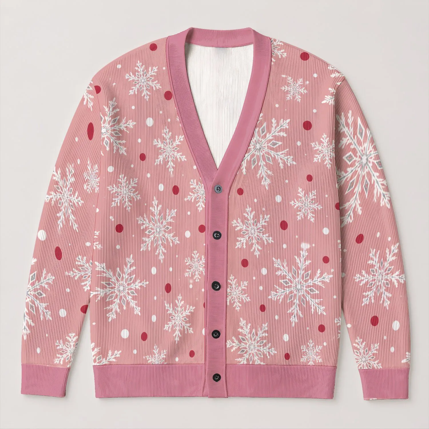 Pink Snowflakes And Polka Dots For Cozy Winter Celebrations And Holiday Gatherings All-over Print Knitted Cardigan - 1