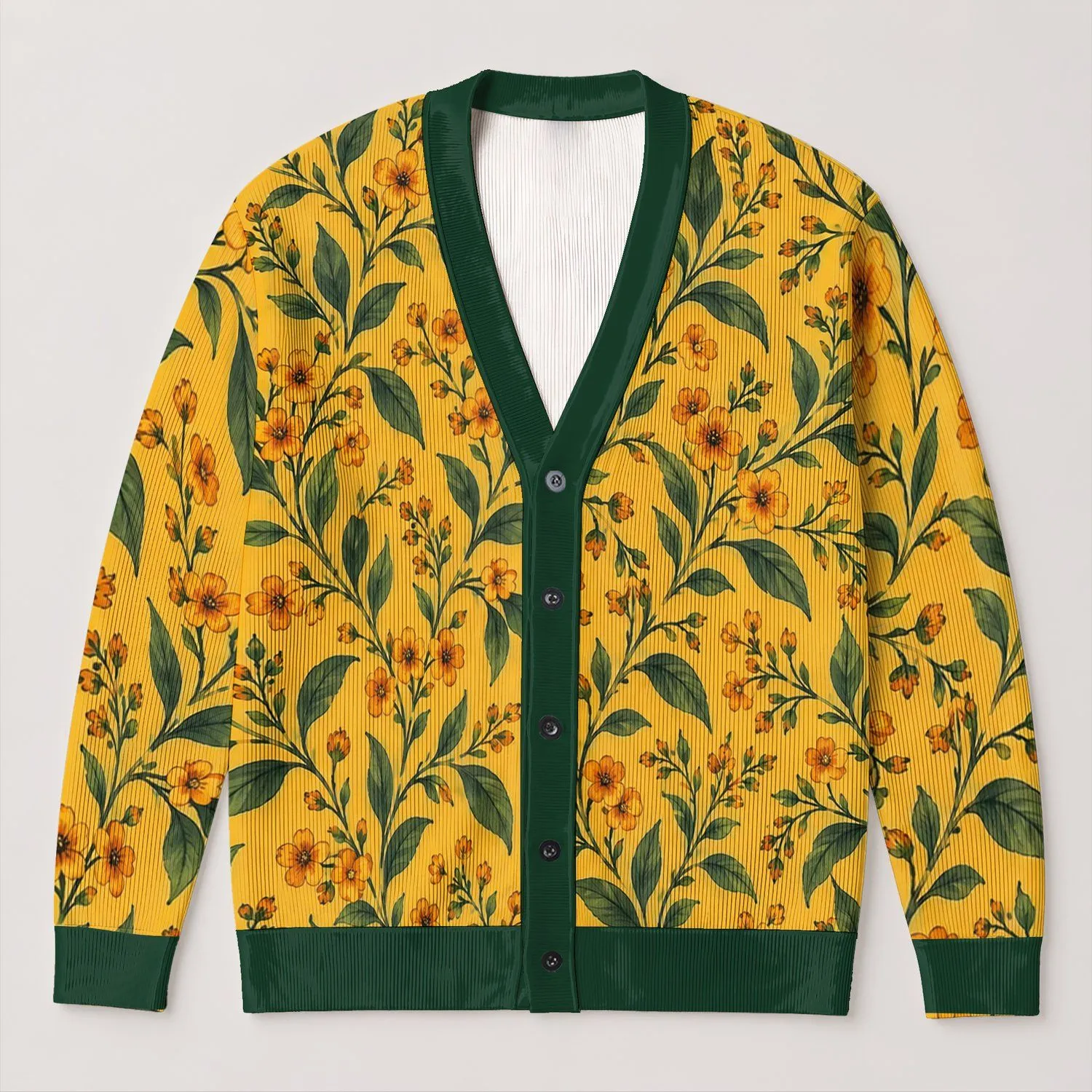 Golden Wildflower Vines for Relaxed Fall Layering, A Thoughtful Gift for Botanical Lovers All-over Print Knitted Cardigan - 1
